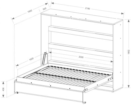 meble PEFE 160 półkotapczan poziomy łóżko chowane składane bez mat biały bi