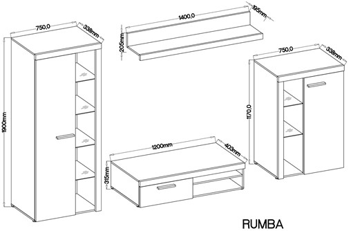 RUMBA meble pokojowe meblościanka biały / beton