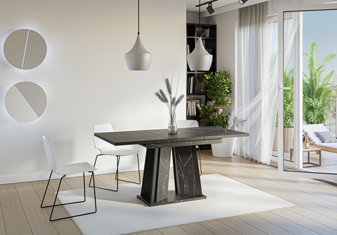 DOHA nowoczesny stół rozkładany do salonu jadalni 120x80 marmur royal czarn