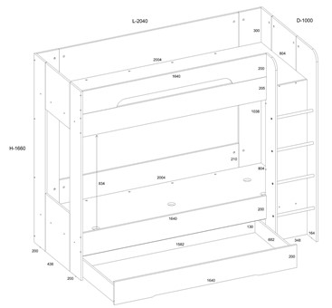 Łóżko piętrowe dziecięce młodzieżowe 2 osobowe 80x200 BLIN dąb artisan