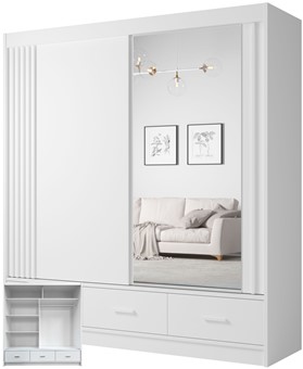 CA21-20 szafa przesuwna z szufladami lustrem lamelami do sypialni biała UBD