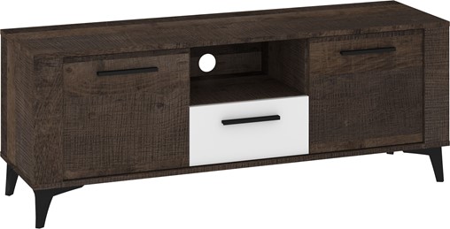 meble MIGES 10 komoda stolik szafka RTV na nóżkach dąb grange biały połysk