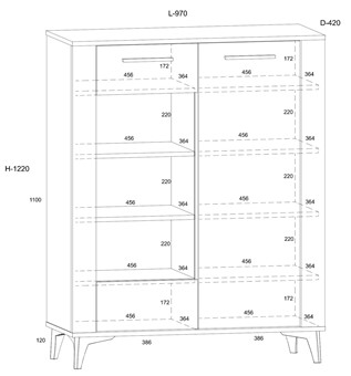 meble MIGES 14 niska witryna do salonu na nóżkach dąb craft złoty