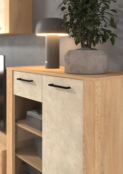 meble DELIS 03 duża komoda z szufladami drzwiami do salonu dąb cremona gr m