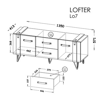 meble LOFTER 07 stolik komoda szafka RTV loft z szufladami na nóżkach wotan