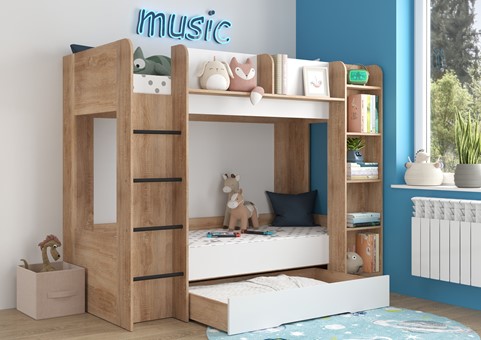 Łóżko piętrowe dziecięce młodzieżowe 2 osobowe 80x200 EVEST sonoma biały