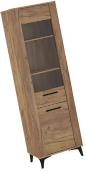 meble MIGES 15 wysoka witryna do salonu na nóżkach dąb craft złoty