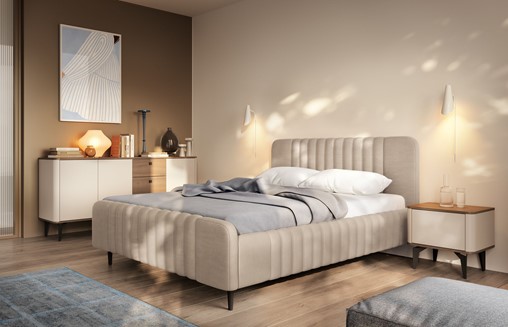 meble AURENA #7 sypialnia łóżko tapicerowane komoda szafka nocna cashmere