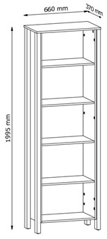 meble INDYGO R1K wąski regał z półkami drzwiami otwarty dąb wotan beż
