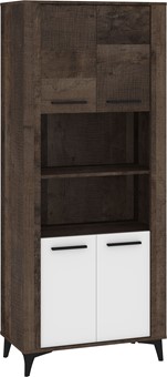 meble MIGES 09 wysoki regał z półkami drzwiami na nóżkach dąb grange biały