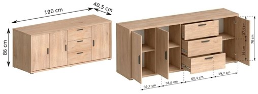 meble GRANDE 03 komoda z szufladami szafką do salonu sypialni dąb cremona