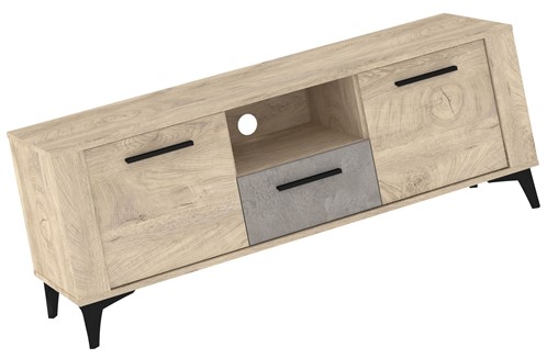 meble MIGES 10 komoda stolik szafka RTV na nóżkach dąb endgrain beton szary