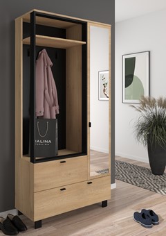 meble GAVES 05 przedpokój garderoba z lustrem loft dąb cremona czarny