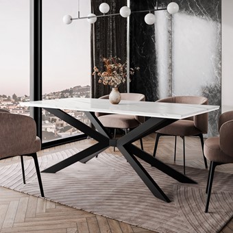 FLORA nowoczesny loftowy stół do salonu jadalni 190x90 biały marmur czarny