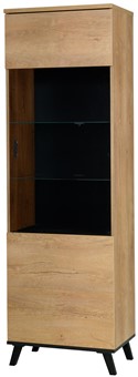meble JOHN 2 02P nowoczesna witryna do salonu na nóżkach dąb lefkas
