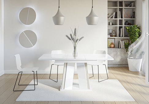 DOHA nowoczesny stół rozkładany do salonu jadalni 120x80 biały połysk beton