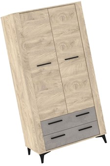 meble MIGES 12 szafa z szufladami drążkiem na nóżkach dąb endgrain beton sz