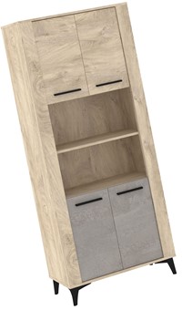 meble MIGES 09 wysoki regał z półkami drzwiami na nóżkach dąb endgrain beto