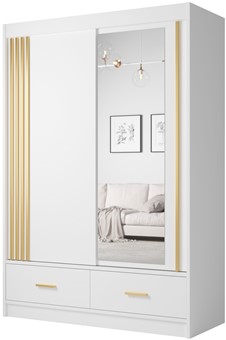 CA25-15 szafa przesuwna z szufladami lustrem lamelami do sypialni biała UZD