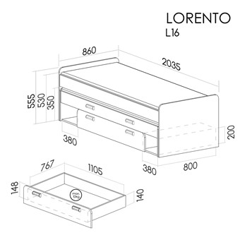 meble LORENTO 16 łóżko bez materacy