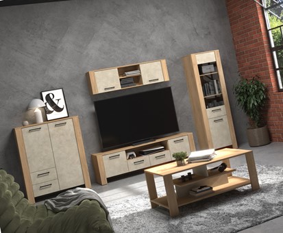 meble DELIS #2 regał szafka RTV wytryna półka stolik kawowy dąb cremona grm