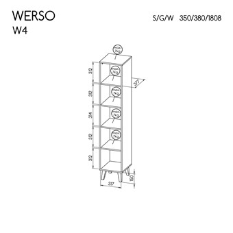 meble WERSO 04 nowoczesny wąski regał na książki zabawki na nóżkach loft