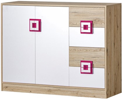 meble NICO 08 duża komoda z szufladami drzwiami młodzieżowa dąb biały róż