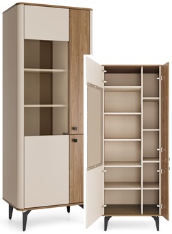meble AURENA 02 nowoczesna wysoka witryna na nóżkach orzech cashmere