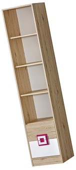 meble NICO 06 regał na książki zabawki z półkami szufladami dąb biały róż