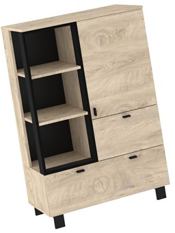 meble GAVES 06 niski regał na książki z szufladami loft dąb endgrain czarny