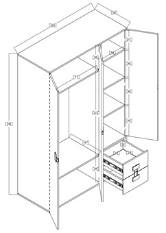 meble INDEX 04 duża szafa trzydrzwiowa 120 z szufladami półkami dąb artisan