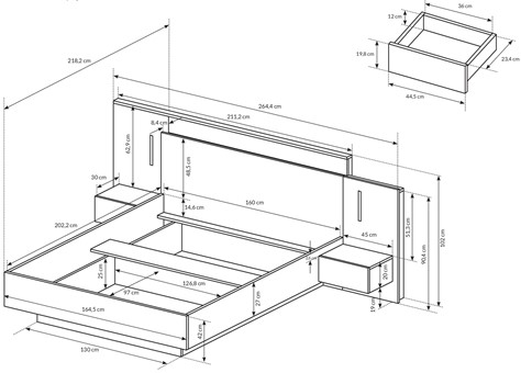 Meble D3L I nowoczesne łóżko 160 z szafkami nocnymi z oświetleniem bez mat.