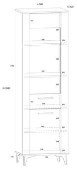 meble MIGES 15 wysoka witryna do salonu na nóżkach dąb endgrain beton szary