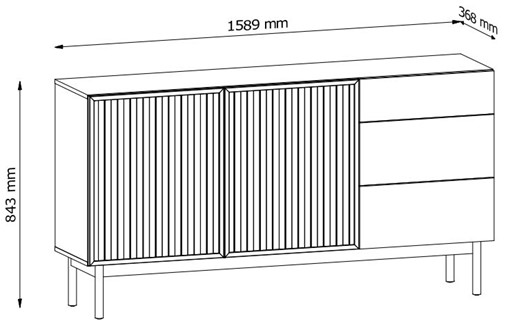 meble SAORI K2D3S duża komoda z szufladami drzwiami lamelami dąb cremona