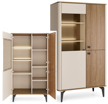 meble AURENA 03 LED nowoczesna niska witryna na nóżkach orzech cashmere