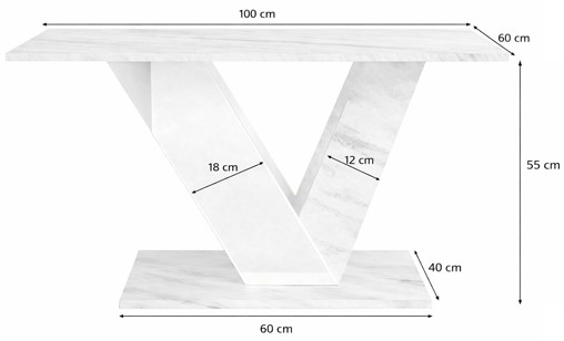DU1 ława nowoczesny stolik kawowy 100x60 do salonu biały połysk beton