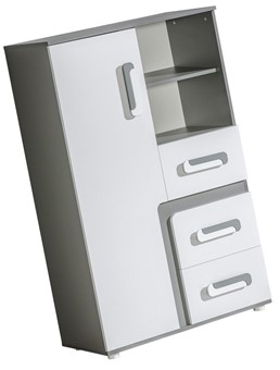 meble APETITO 06 wysoka komoda z szufladami drzwiami półkami antracyt biała