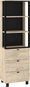 meble GAVES 11 wysoki regał z półkami szufladami loft dąb endgrain czarny