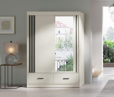 CA34-15 szafa przesuwna z szufladami lustrem lamelami cashmere kaszmir UCD