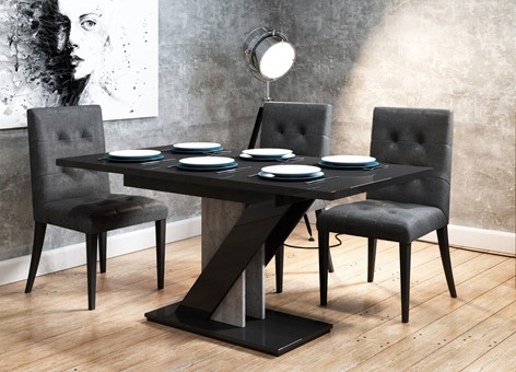 MEVA nowoczesny stół rozkładany do salonu jadalni 120x80 czarny poł. beton