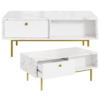 FLOW ława nowoczesny stolik kawowy z szufladą do salonu biały marmur biały