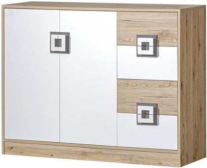 meble NICO 08 duża komoda z szufladami drzwiami młodzieżowa dąb biały popie