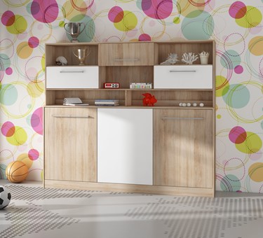 Półkotapczan łóżko chowane składane 90x200 ERGO +NADST. dąb sonoma biały