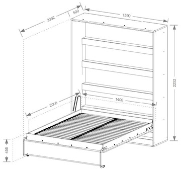 meble PEFE 140 półkotapczan pionowy łóżko chowane w szafie bez mat biały bi