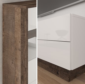 meble BRITA 27 wysoka witryna do salonu dąb grange biały połysk