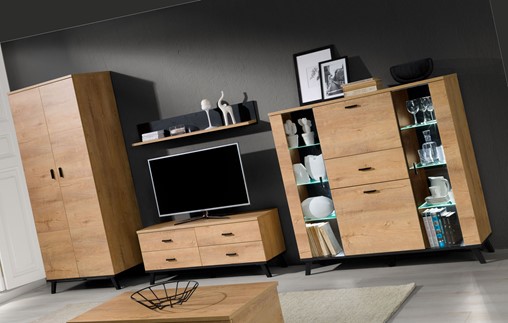 meble JOHN 2 #6 szafa szafka RTV półka wisząca komoda witryna dąb lefkas