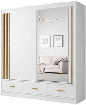 CA25-20 szafa przesuwna z szufladami lustrem lamelami do sypialni biała UZP