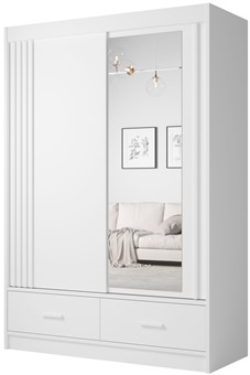 CA21-15 szafa przesuwna z szufladami lustrem lamelami do sypialni biała UBP