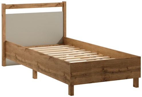 meble INDYGO L90 łóżko pojedyncze 90x200 do sypialni bez mat dąb wotan beż