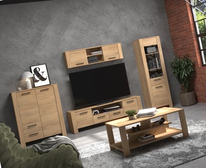 meble DELIS #2 regał szafka RTV wytryna półka stolik kawowy dąb cremona